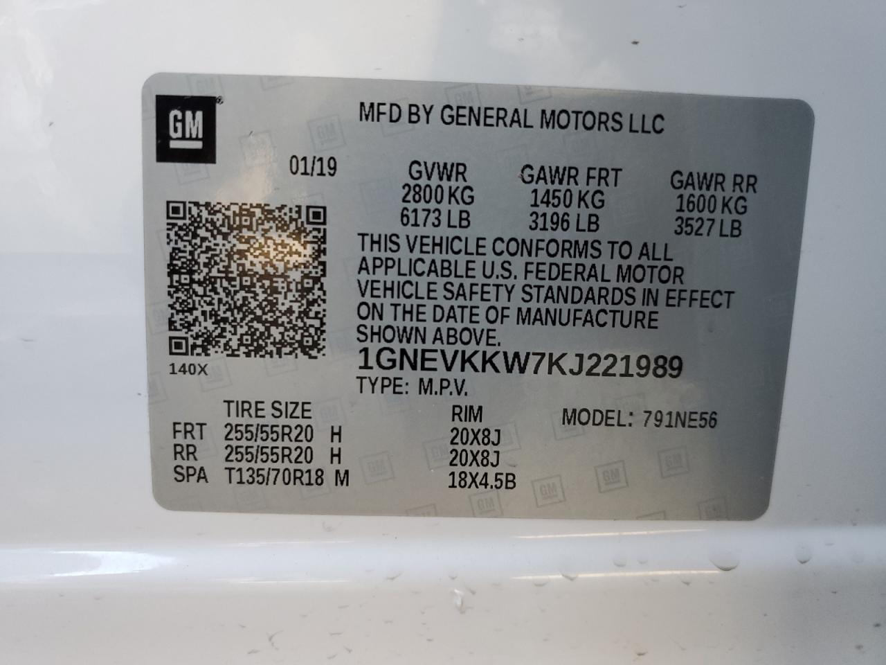 1GNEVKKW7KJ221989 CHEVROLET TRAVERSE 2019