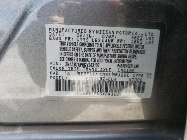2016 NISSAN SENTRA S - 3N1AB7AP6GY243107