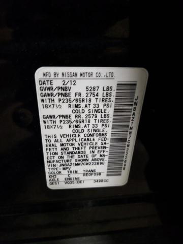 2012 Nissan Murano S VIN: JN8AZ1MW7CW222698 Lot: 47908294