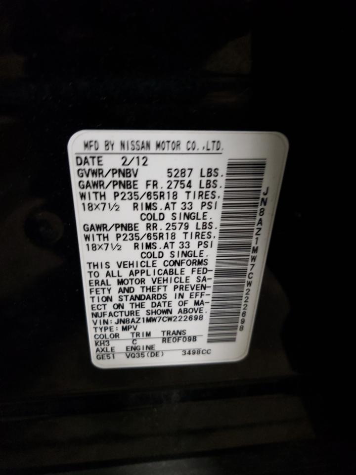 JN8AZ1MW7CW222698 2012 Nissan Murano S