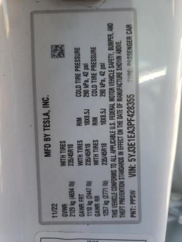2023 TESLA MODEL 3 - 5YJ3E1EA3PF428355