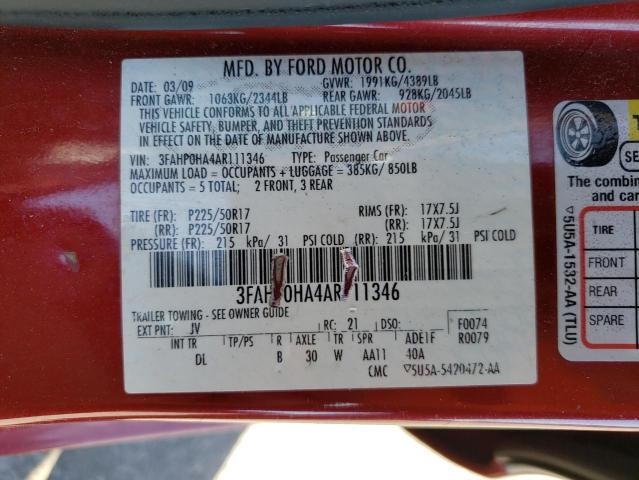 2010 Ford Fusion Se VIN: 3FAHP0HA4AR111346 Lot: 48733684