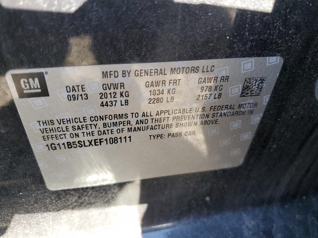 1G11B5SLXEF108111 2014 Chevrolet Malibu Ls