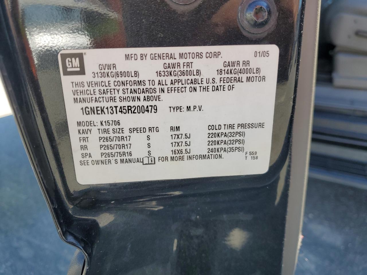 1GNEK13T45R200479 2005 Chevrolet Tahoe K1500