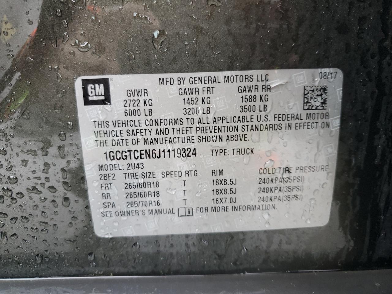 1GCGTCEN6J1119324 CHEVROLET COLORADO 2018