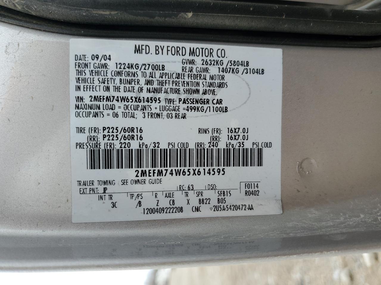 2MEFM74W65X614595 2005 Mercury Grand Marquis Gs