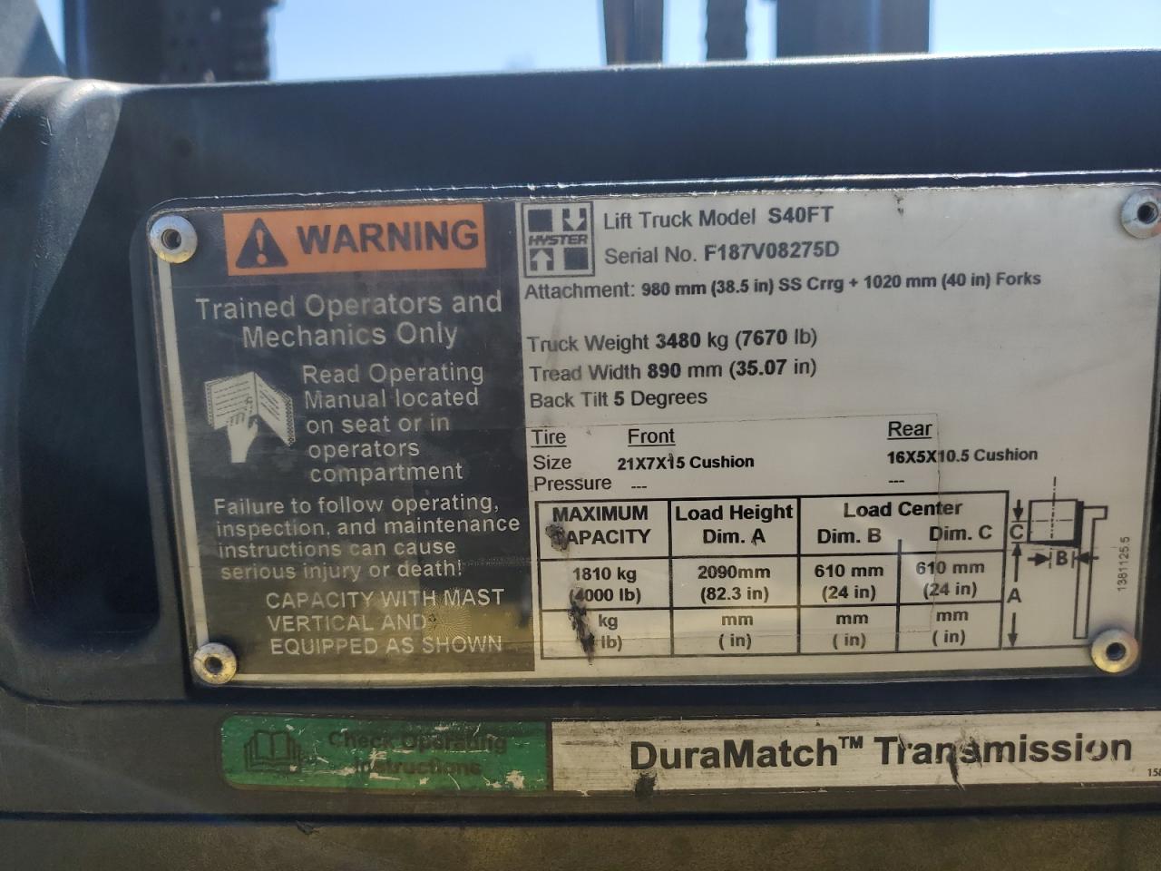 Lot #3242791950 2007 HYST FORKLIFT