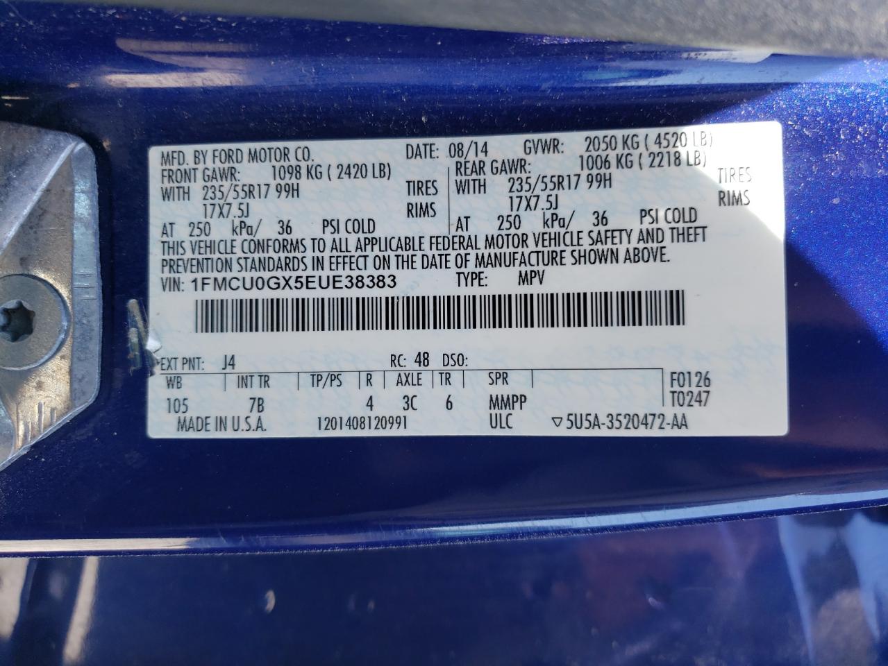 1FMCU0GX5EUE38383 2014 Ford Escape Se