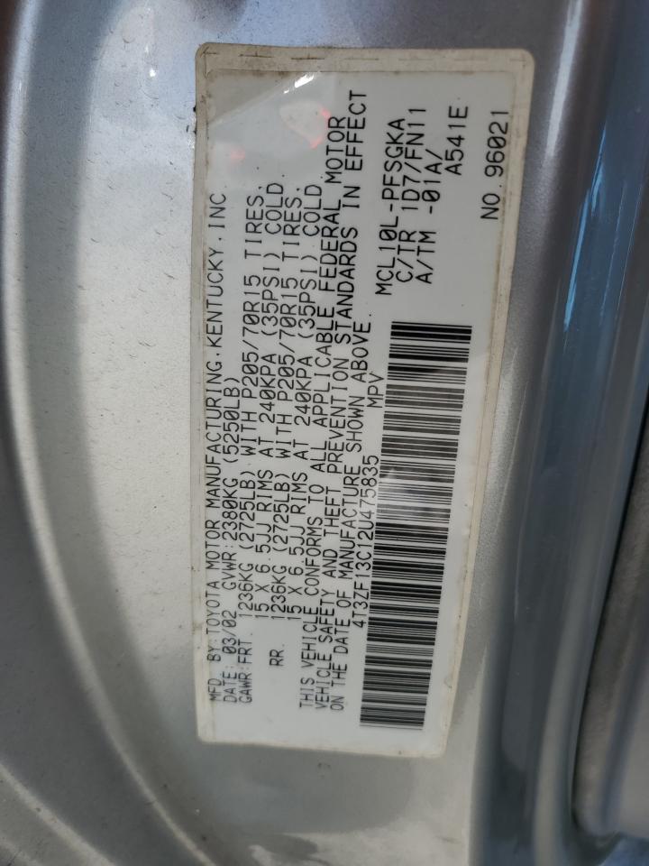 4t3zf13c12u475835 4T3ZF13C12U475835 2002 Toyota Sienna Le