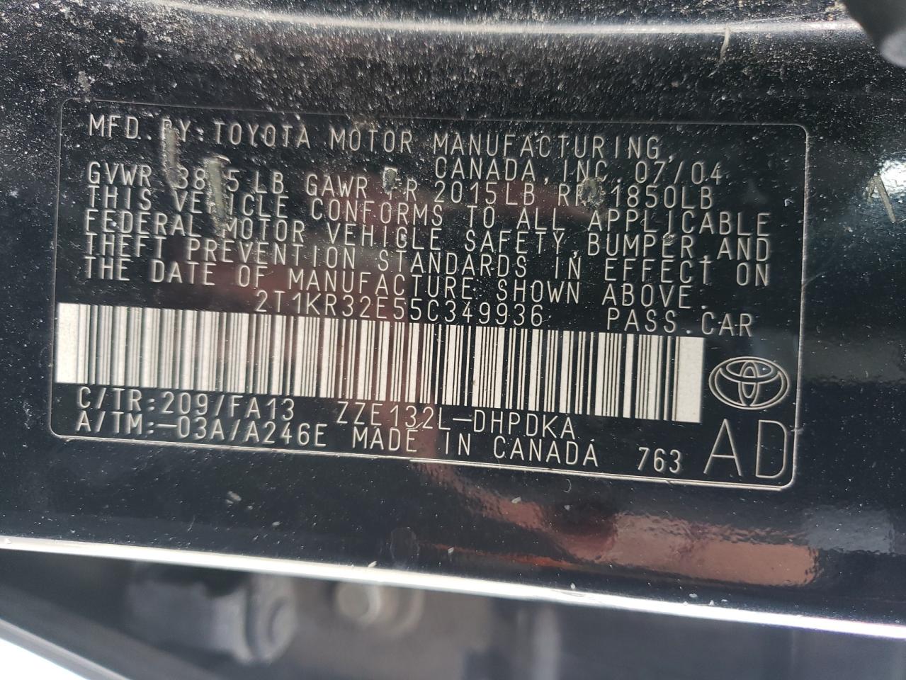 2t1kr32e55c349936 2T1KR32E55C349936 2005 Toyota Corolla Matrix Xr