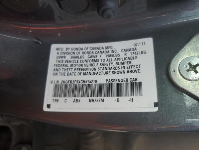 2012 Honda Civic Lx VIN: 2HGFB2F5XCH515219 Lot: 45856594