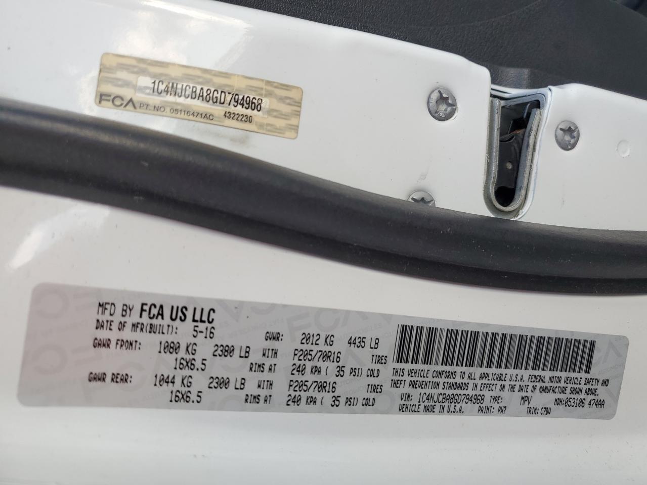 1C4NJCBA8GD794968 2016 Jeep Compass Sport