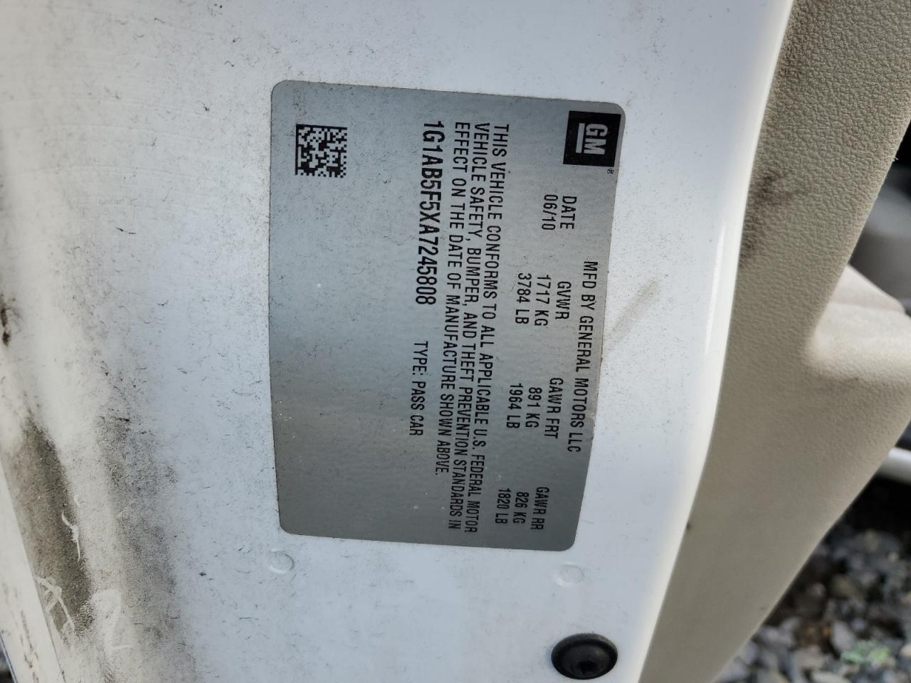 1G1AB5F5XA7245808 2010 Chevrolet Cobalt Ls