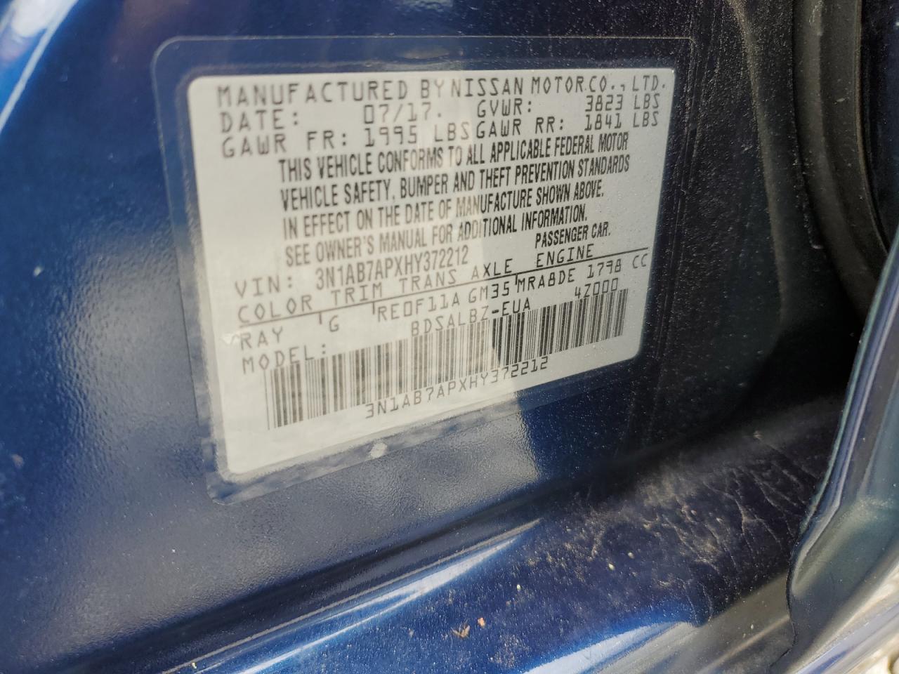 2017 Nissan Sentra S vin: 3N1AB7APXHY372212