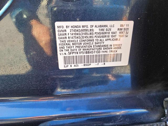 5FPYK1F51BB451133 2011 Honda Ridgeline Rtl