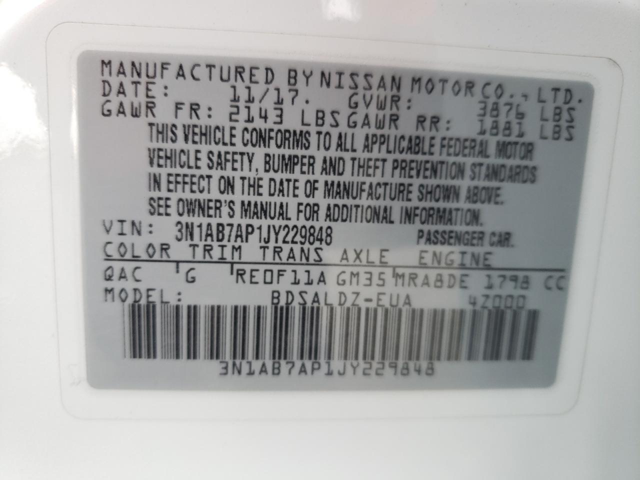 3N1AB7AP1JY229848 NISSAN SENTRA 2018