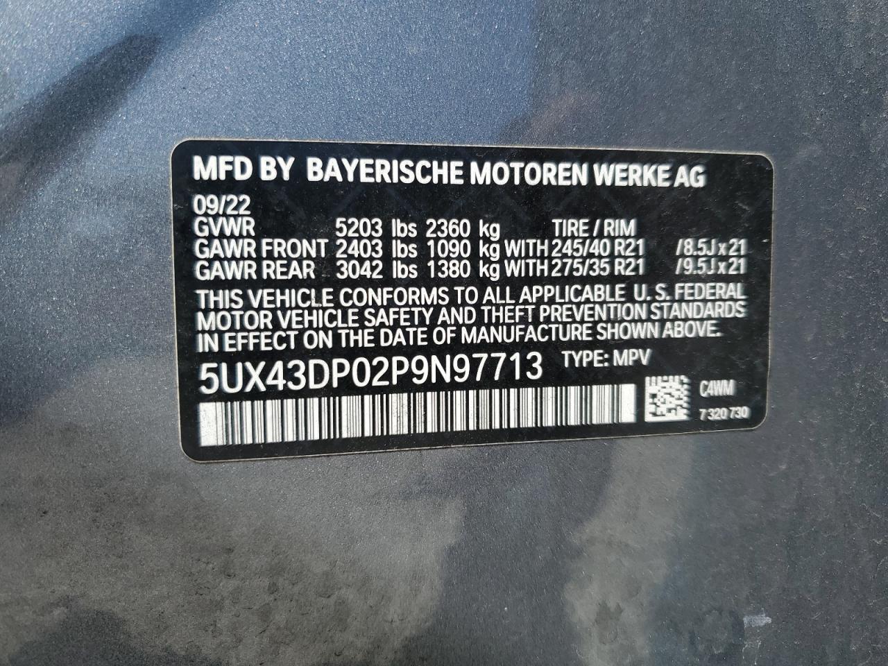 5UX43DP02P9N97713 2023 BMW X3 Sdrive30I