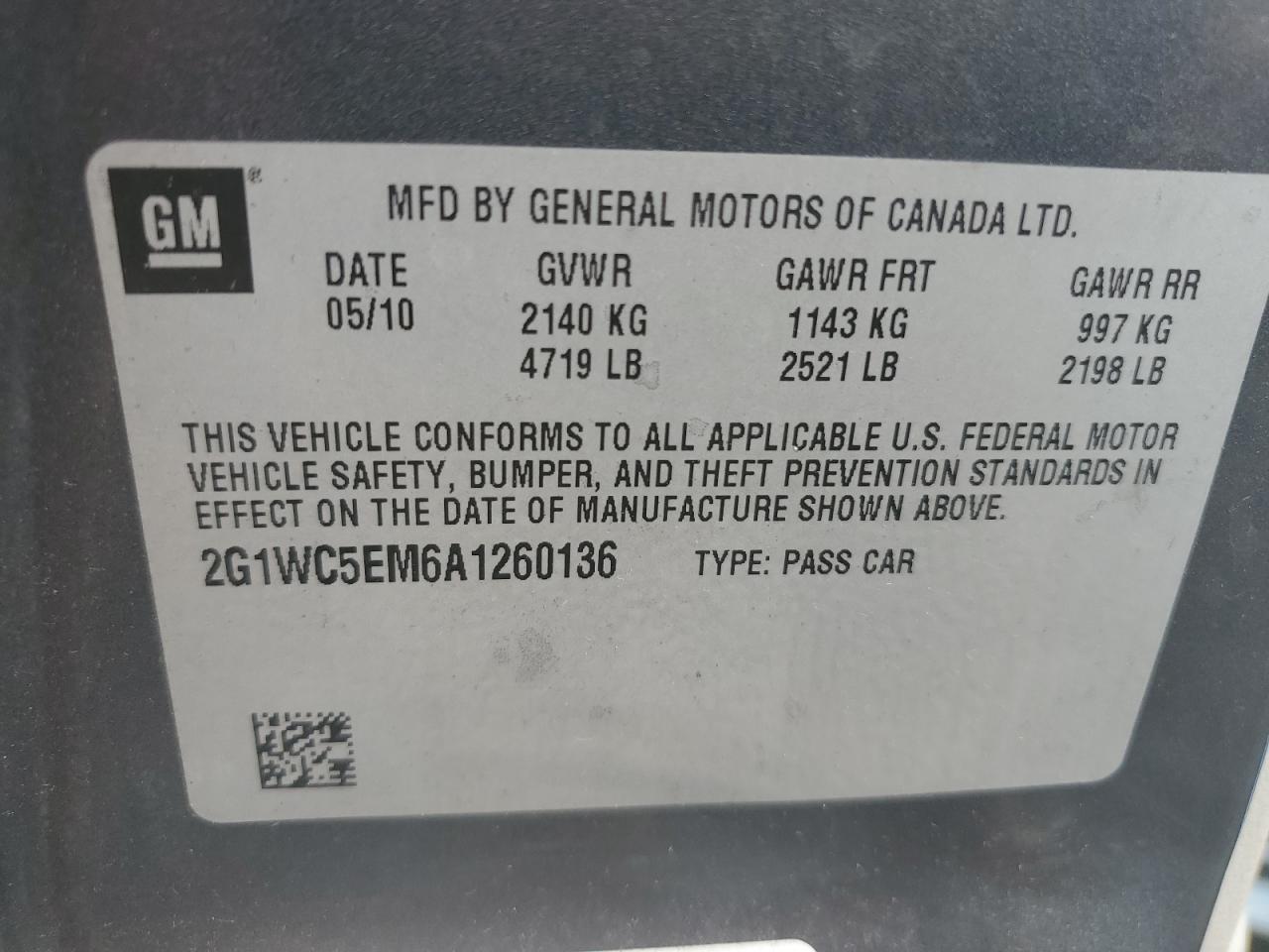 2G1WC5EM6A1260136 2010 Chevrolet Impala Ltz