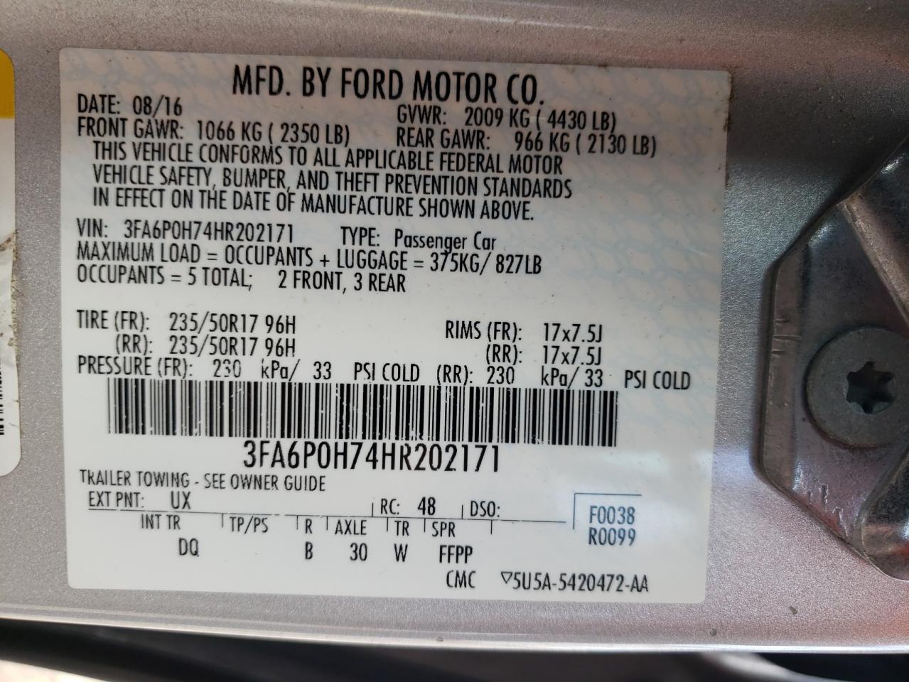 3FA6P0H74HR202171 2017 Ford Fusion Se