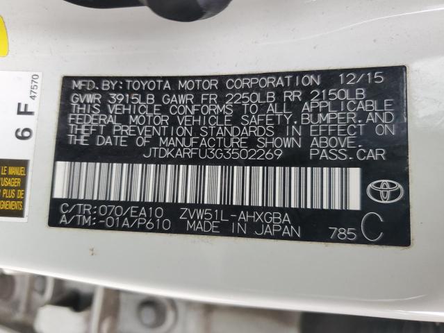 2016 TOYOTA PRIUS JTDKARFU3G3502269