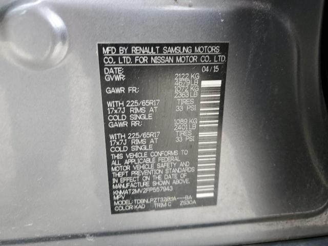 2015 Nissan Rogue S VIN: KNMAT2MV2FP557943 Lot: 43798684