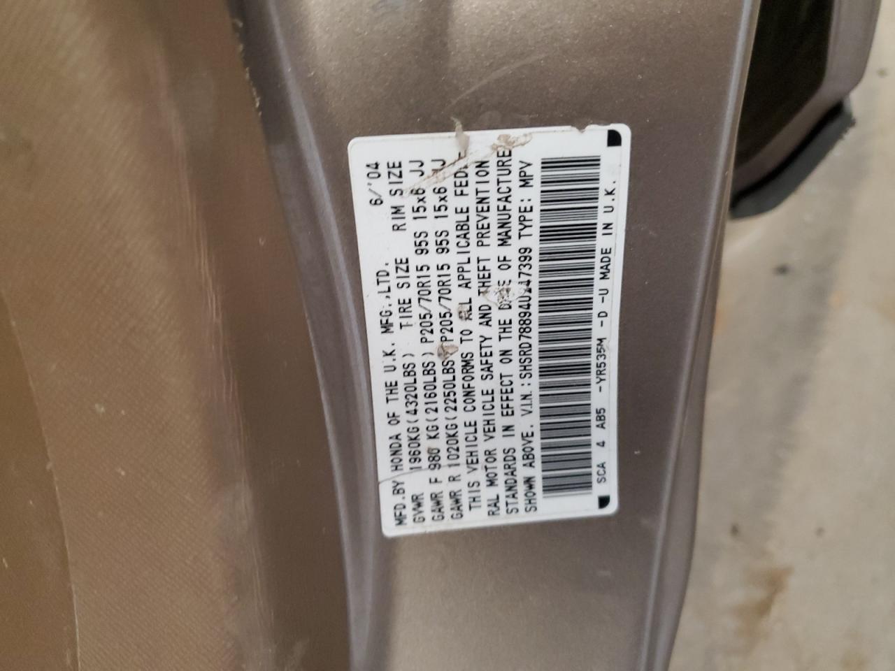 SHSRD78894U247399 2004 Honda Cr-V Ex