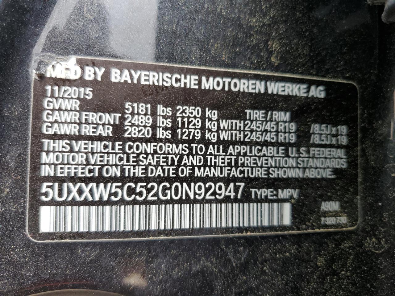 Lot #2468164401 2016 BMW X4 XDRIVE3