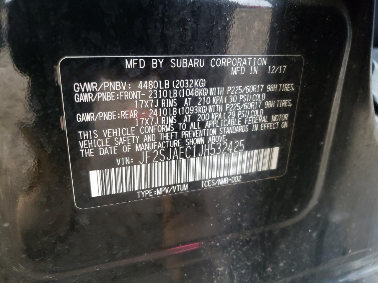 JF2SJAEC1JH532425 2018 Subaru Forester 2.5I Premium