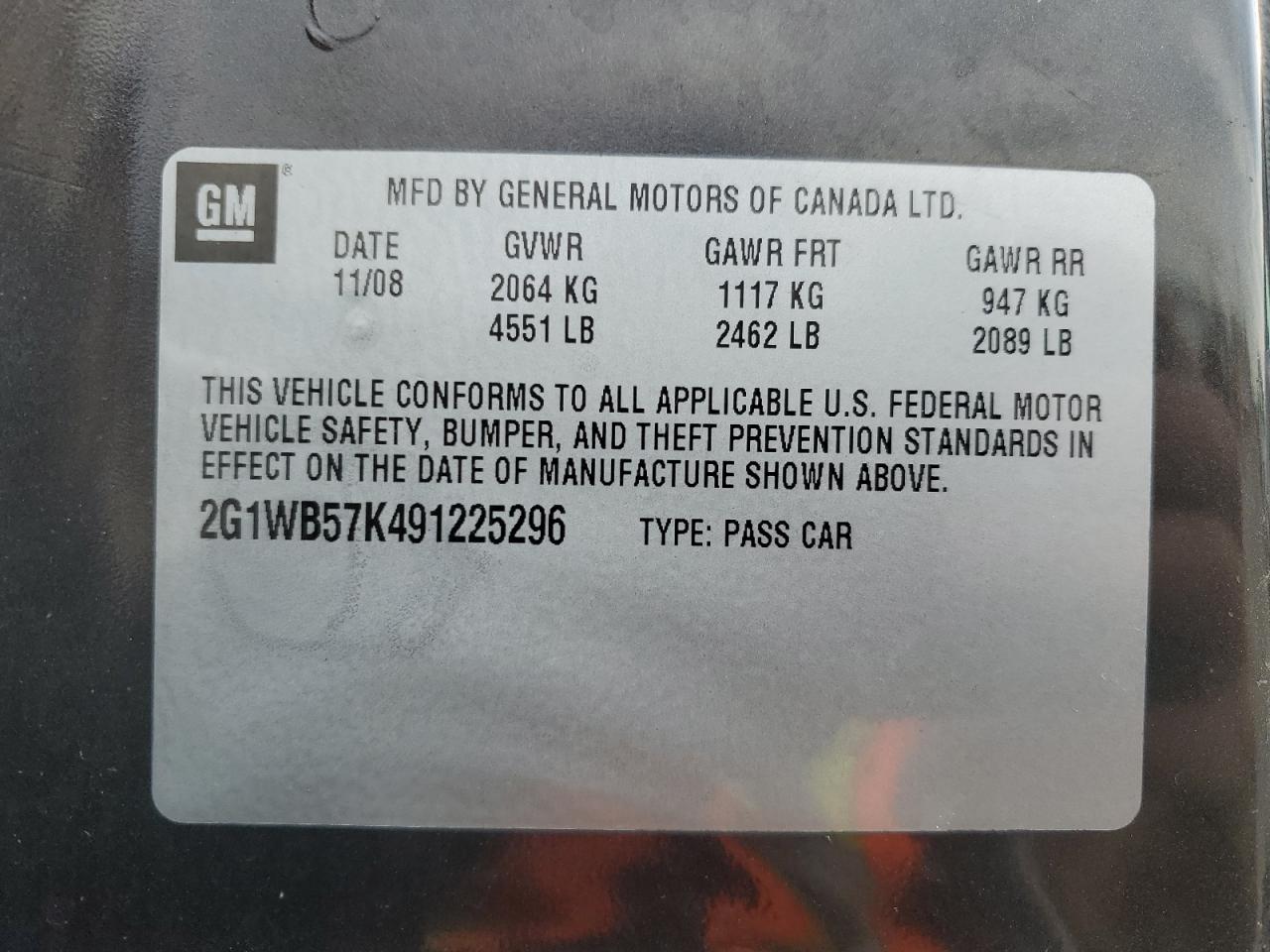 2G1WB57K491225296 2009 Chevrolet Impala Ls