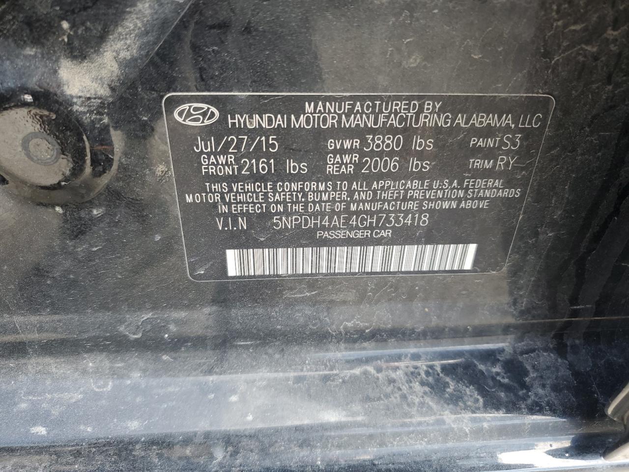 5NPDH4AE4GH733418 2016 Hyundai Elantra Se