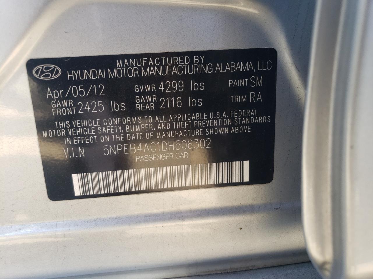 5NPEB4AC1DH506302 2013 Hyundai Sonata Gls