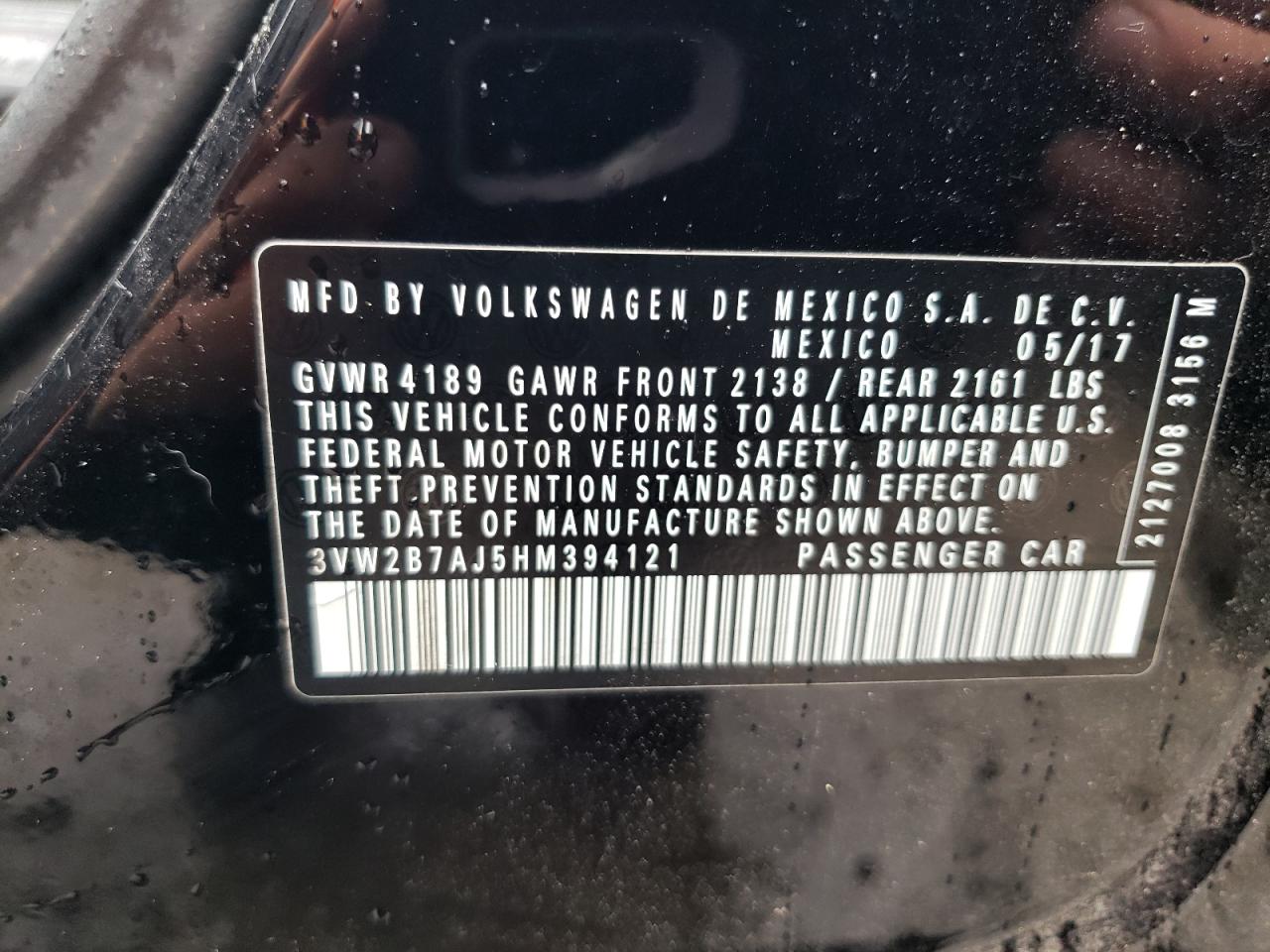 3VW2B7AJ5HM394121 2017 Volkswagen Jetta S