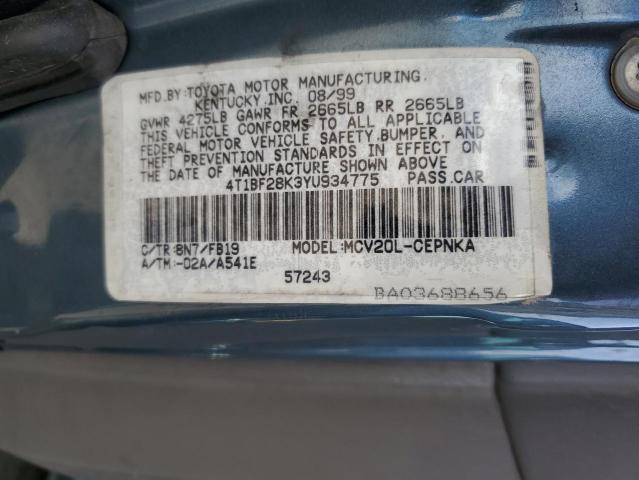 2000 Toyota Camry Le VIN: 4T1BF28K3YU934775 Lot: 48936894