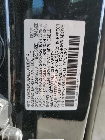 VIN 5FNYF6H7XNB003745 2022 Honda Pilot, Black no.14