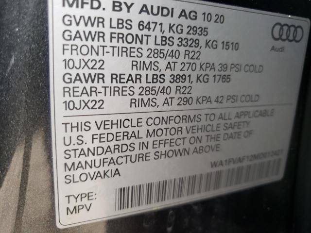 2021 AUDI Q8 PRESTIG WA1FVAF12MD012421