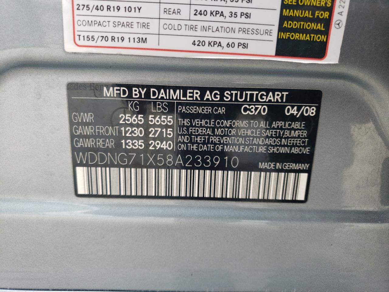 WDDNG71X58A233910 2008 Mercedes-Benz S 550