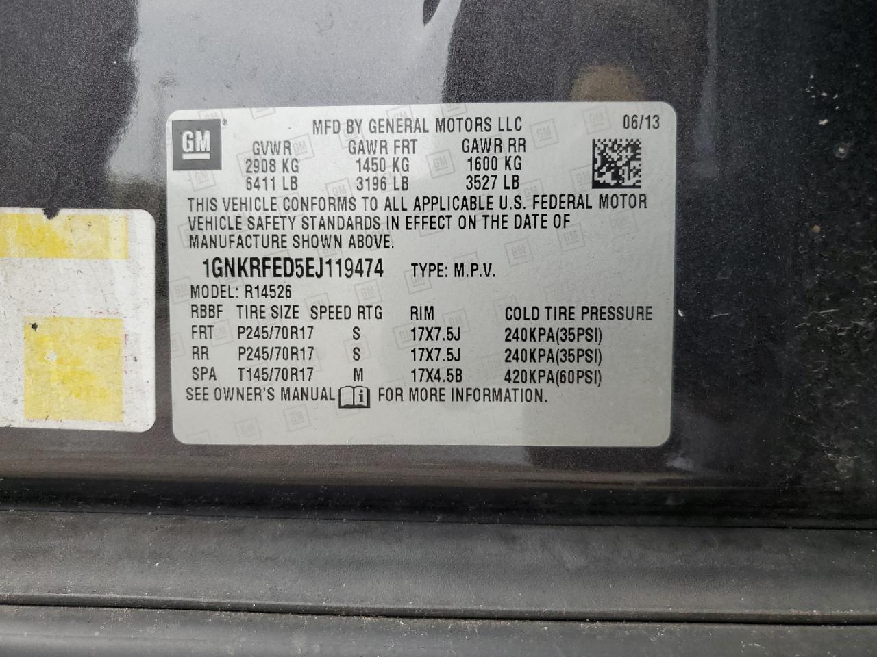 1GNKRFED5EJ119474 2014 Chevrolet Traverse Ls