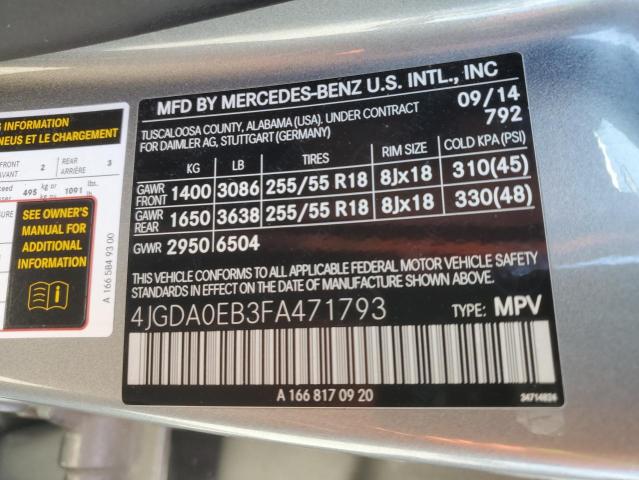 2015 MERCEDES-BENZ ML 250 BLU 4JGDA0EB3FA471793