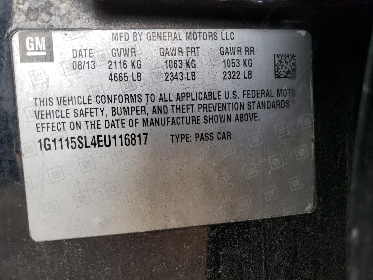 1G1115SL4EU116817 2014 Chevrolet Impala Lt