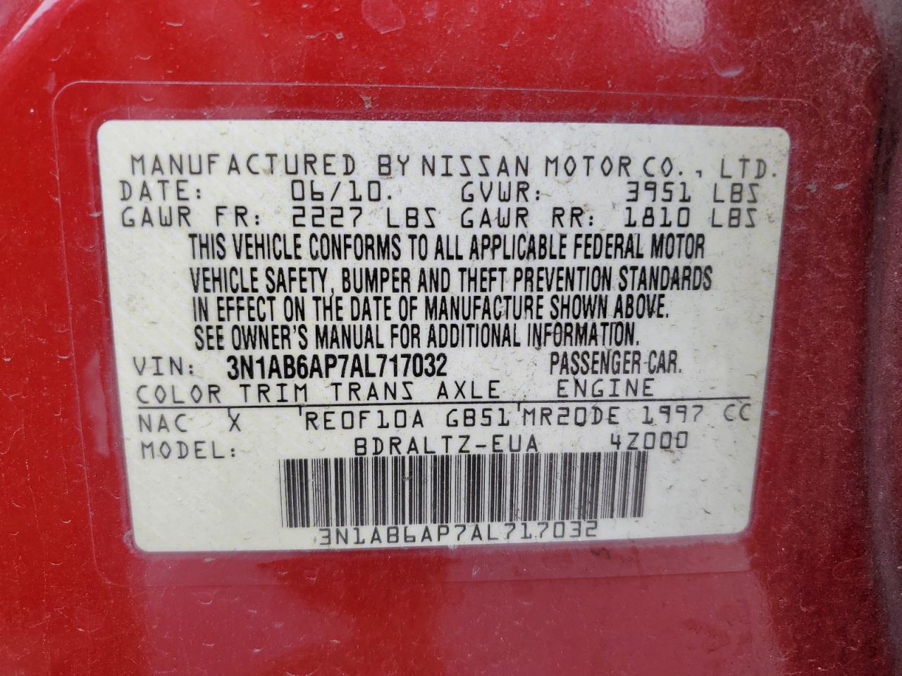 3N1AB6AP7AL717032 2010 Nissan Sentra 2.0