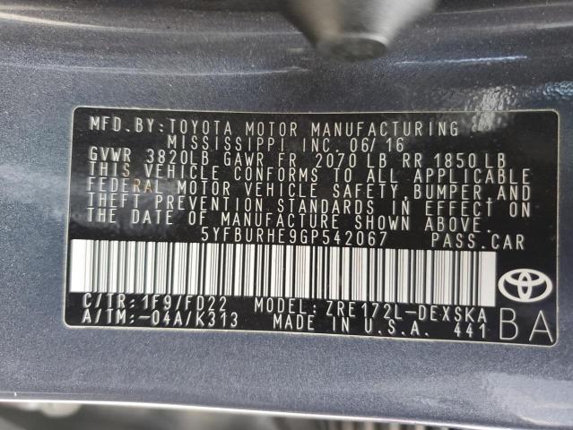 2016 Toyota Corolla L VIN: 5YFBURHE9GP542067 Lot: 45426054