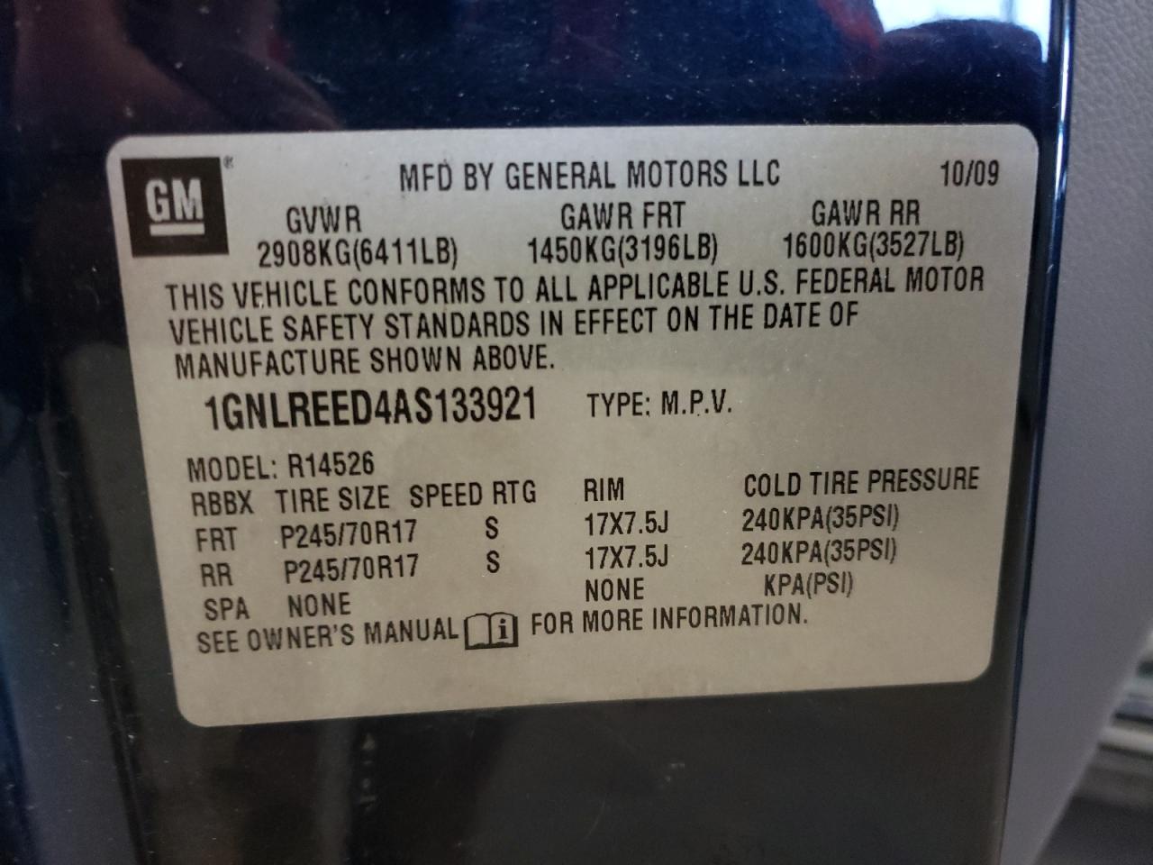 1GNLREED4AS133921 2010 Chevrolet Traverse Ls