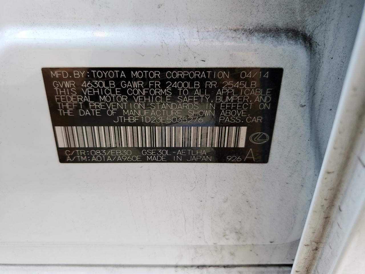 JTHBF1D23E5035276 2014 Lexus Is 250