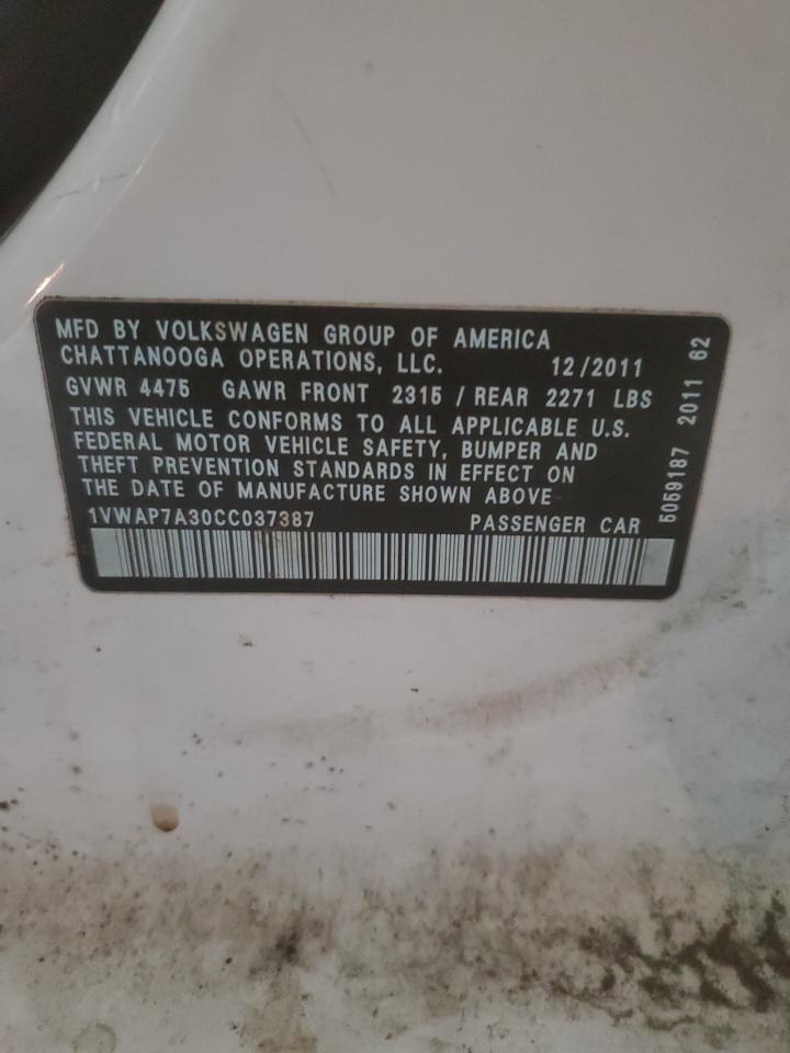 1VWAP7A30CC037387 2012 Volkswagen Passat S