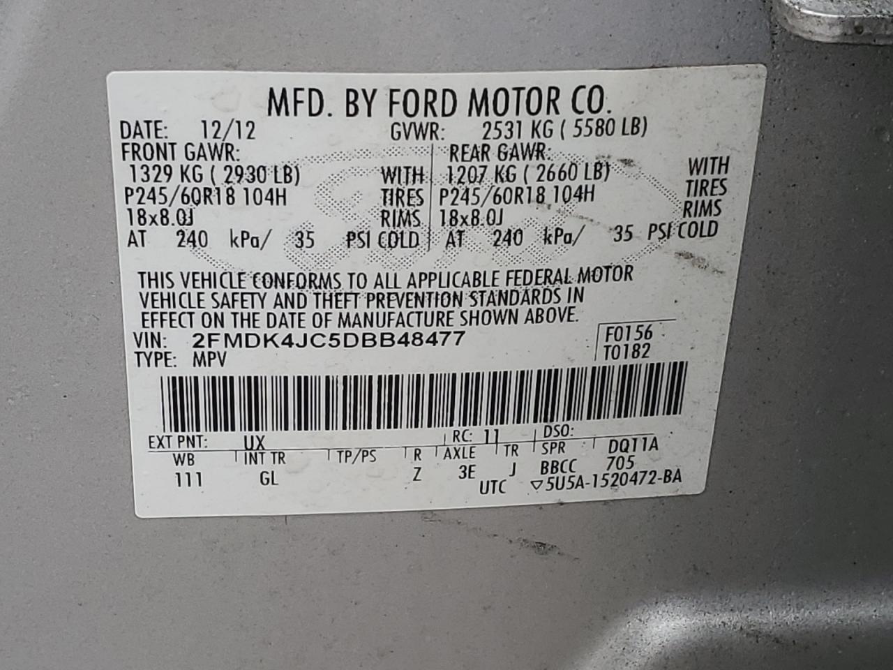 2FMDK4JC5DBB48477 2013 Ford Edge Sel