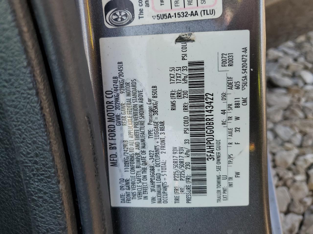 3FAHP0JG0BR143422 2011 Ford Fusion Sel