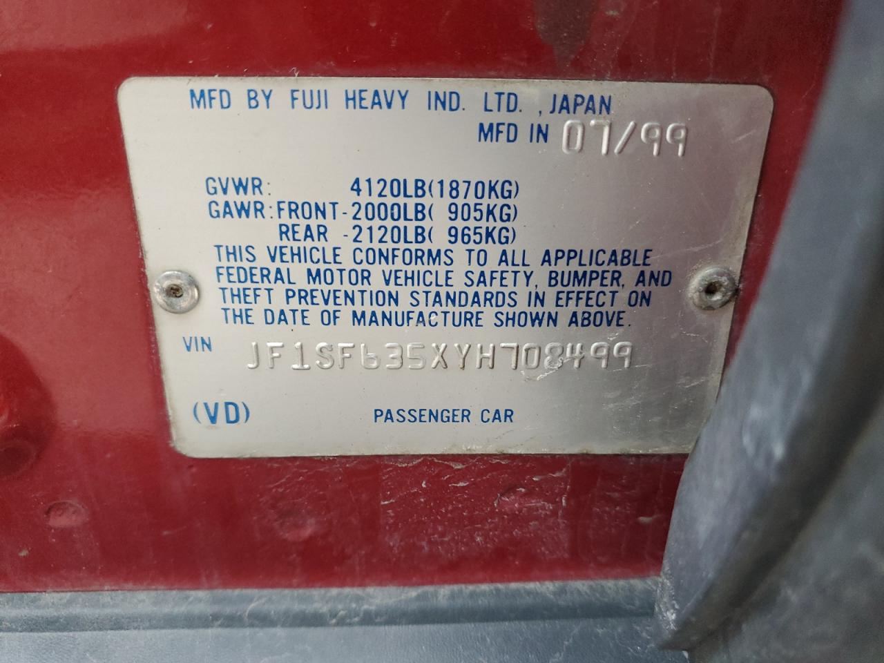 JF1SF635XYH708499 2000 Subaru Forester L