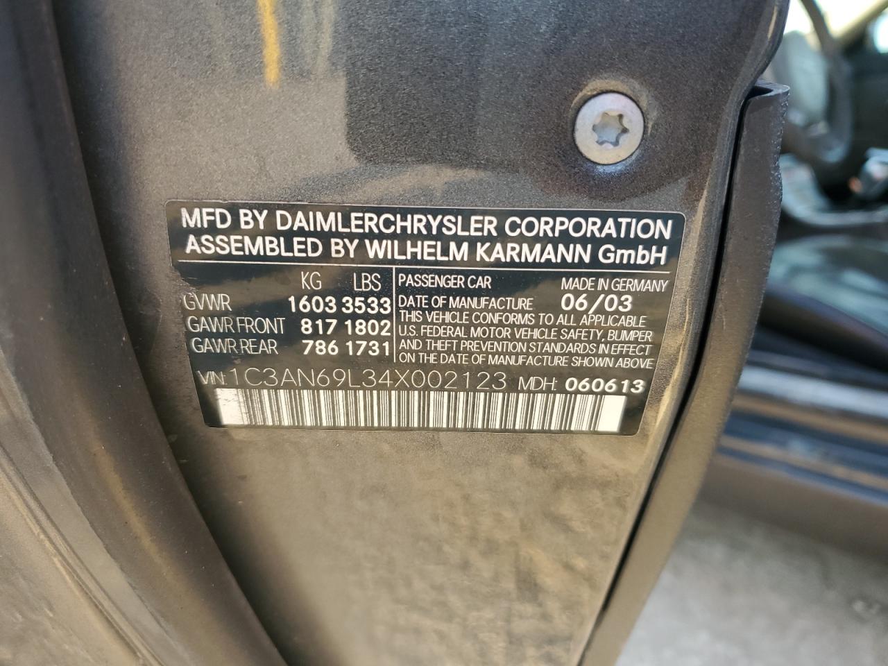 1C3AN69L34X002123 2004 Chrysler Crossfire Limited