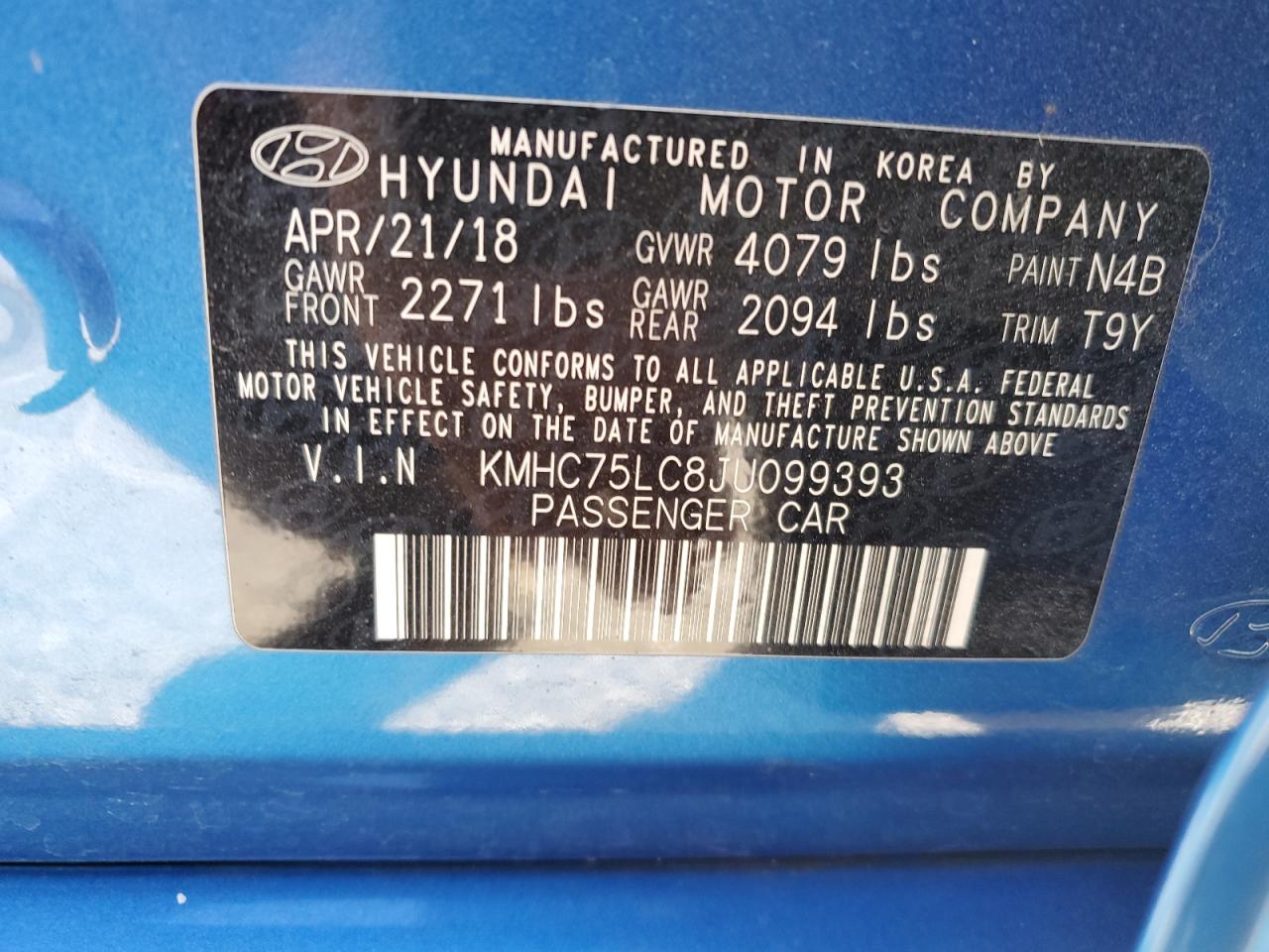 2018 Hyundai Ioniq Sel vin: KMHC75LC8JU099393