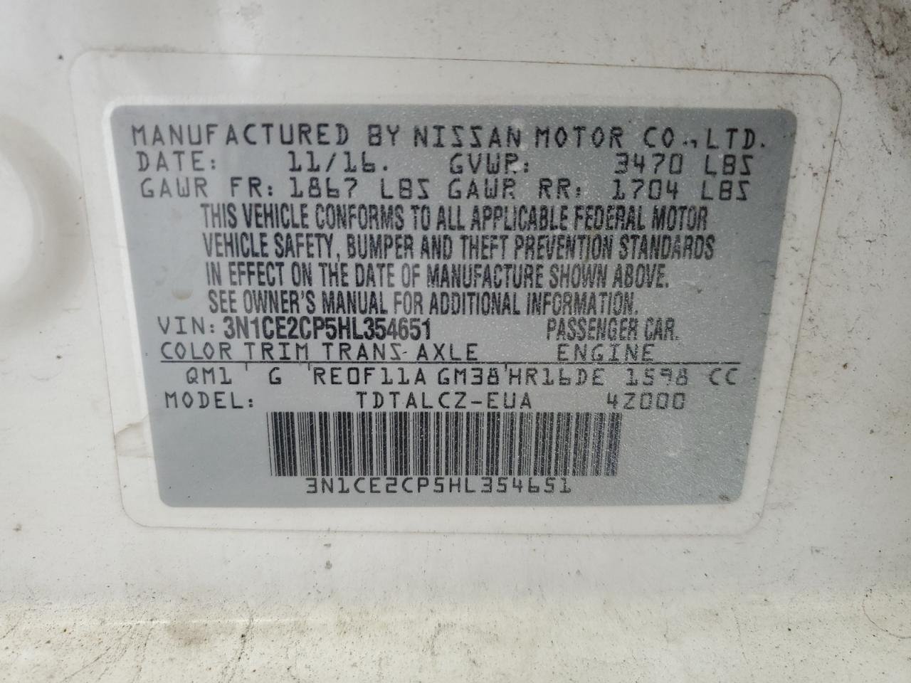 3N1CE2CP5HL354651 2017 Nissan Versa Note S